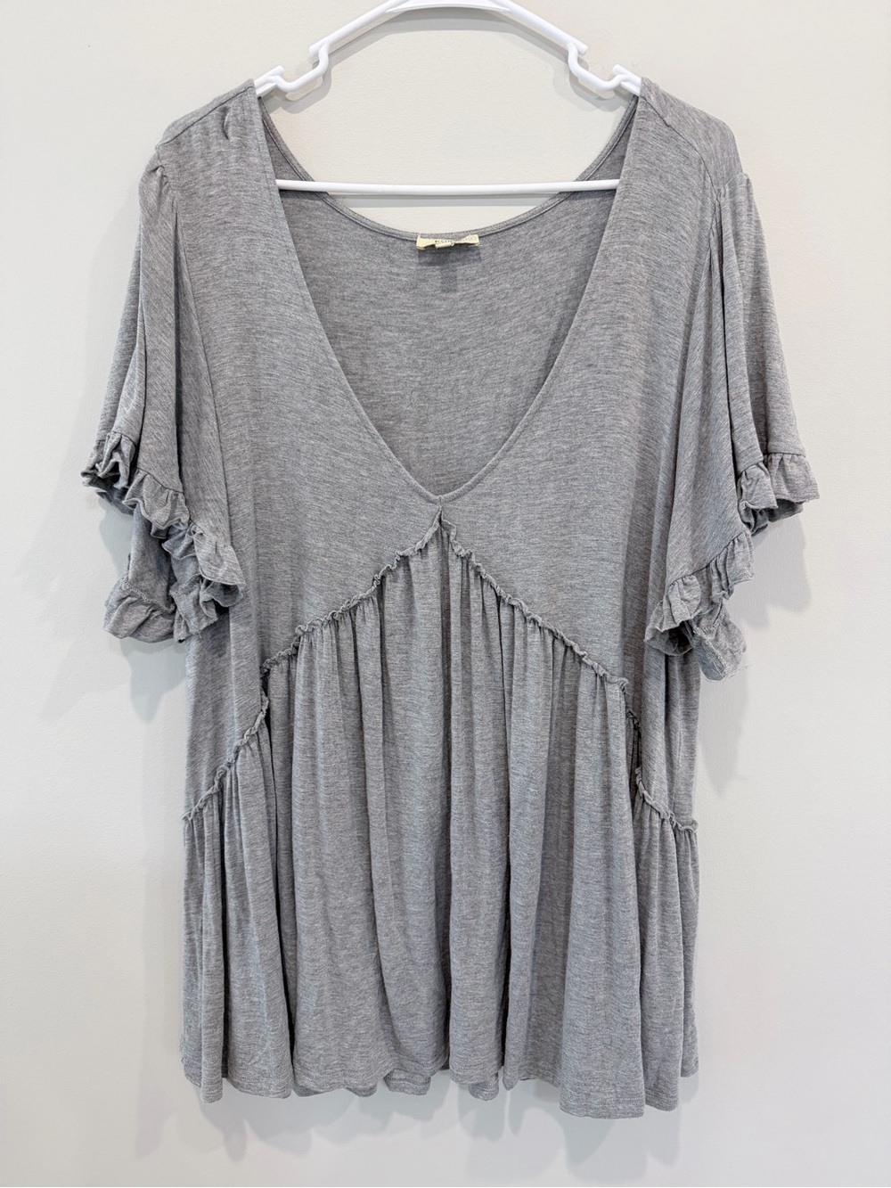 Kori Heather Gray Ruffle Sleeve V-Neck Tunic